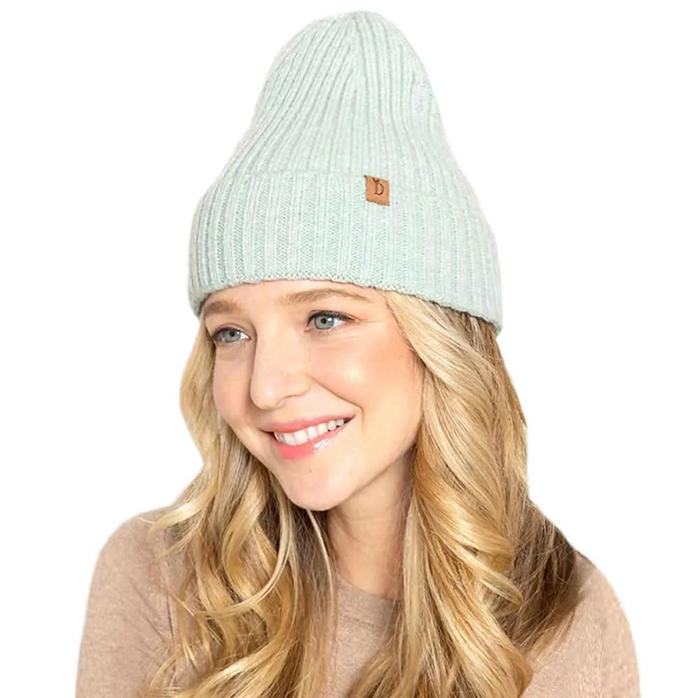 Solid Ribbed Cuff Beanie Hat