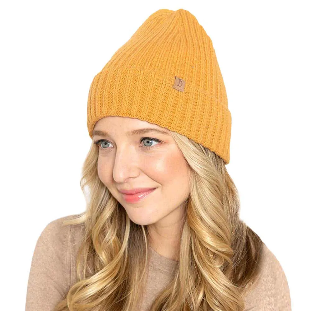 Solid Ribbed Cuff Beanie Hat