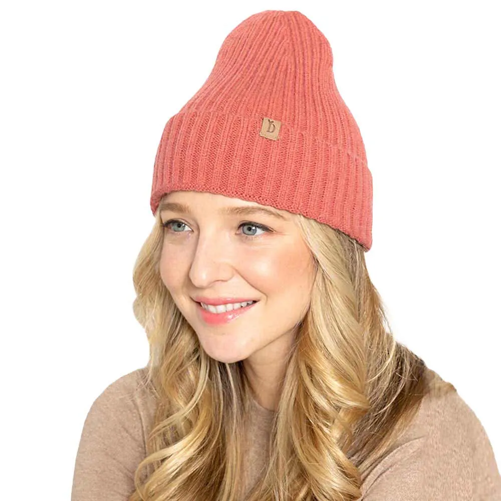 Solid Ribbed Cuff Beanie Hat