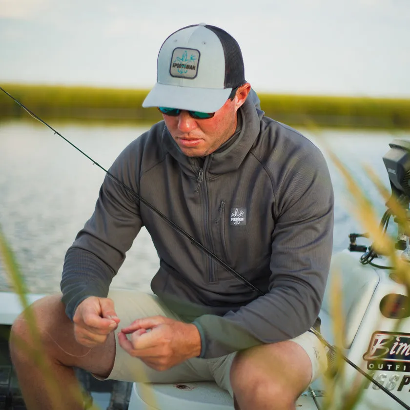 Sportsman Patch Hat - Heather Grey / Charcoal blue logo