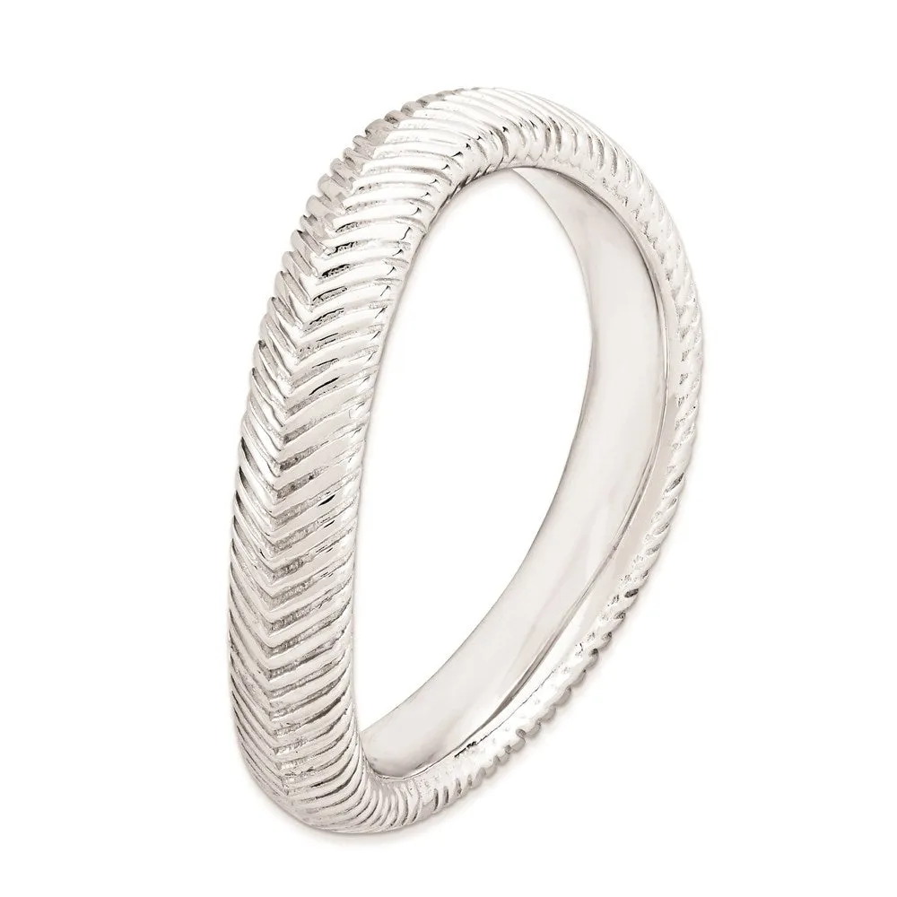 Stackable Expressions Polished Rhodium-plate Wave Ring in Sterling Silver