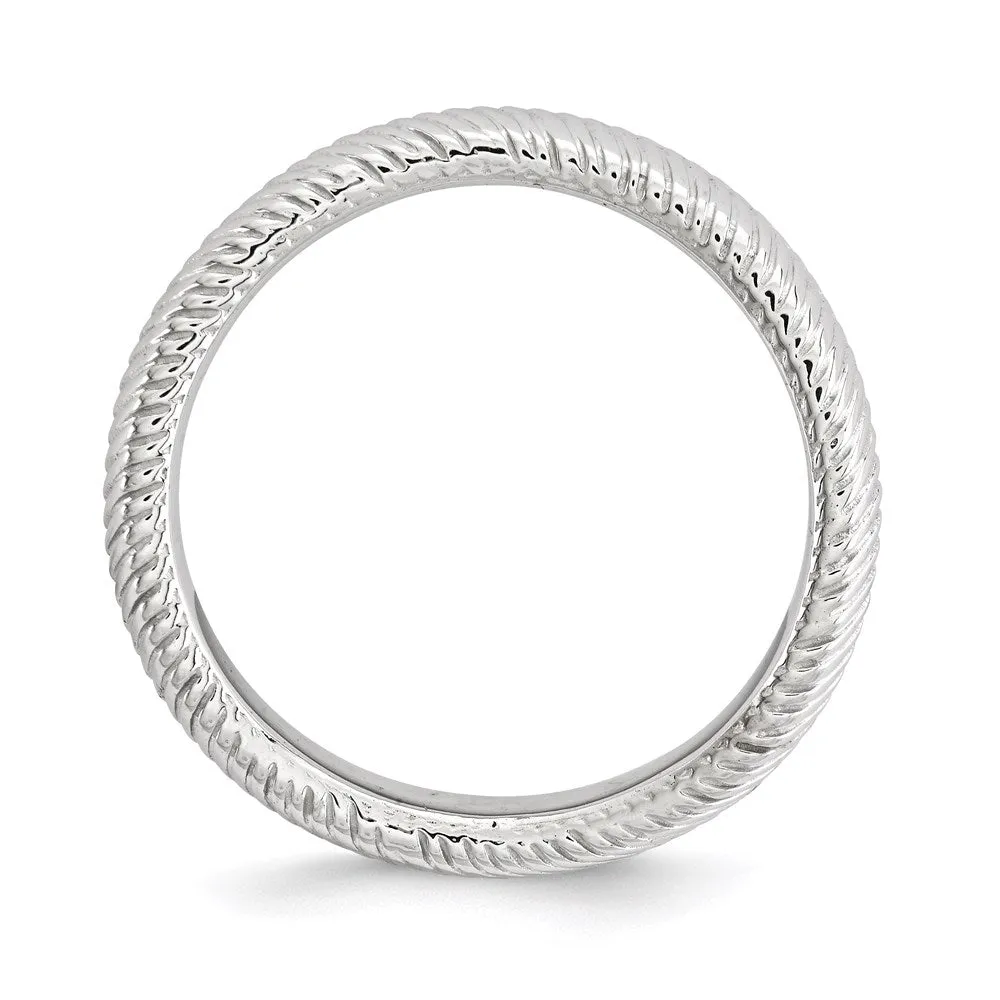 Stackable Expressions Polished Rhodium-plate Wave Ring in Sterling Silver