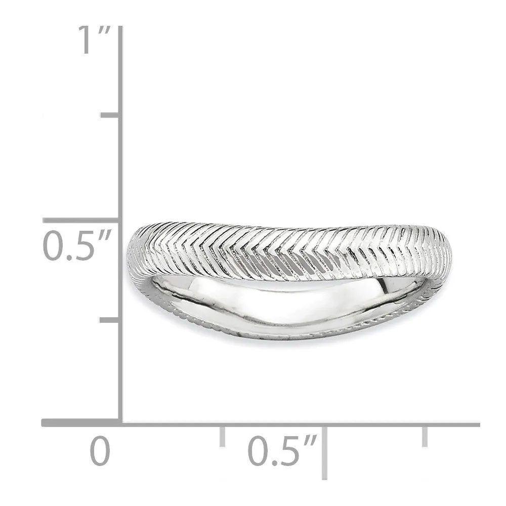 Stackable Expressions Polished Rhodium-plate Wave Ring in Sterling Silver