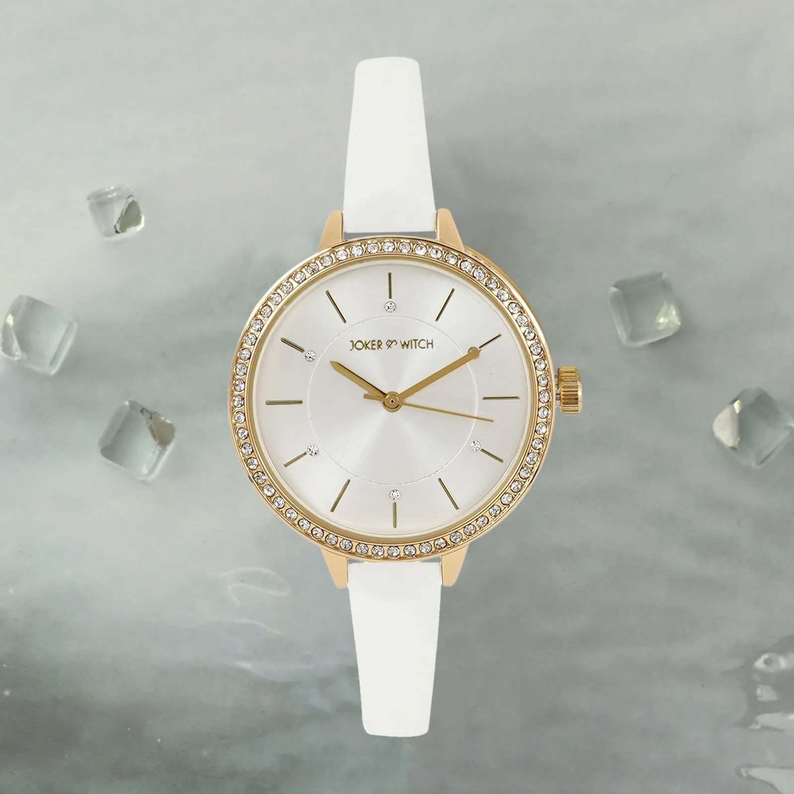 Sunrise All White Rhinestone PU Strap Watch