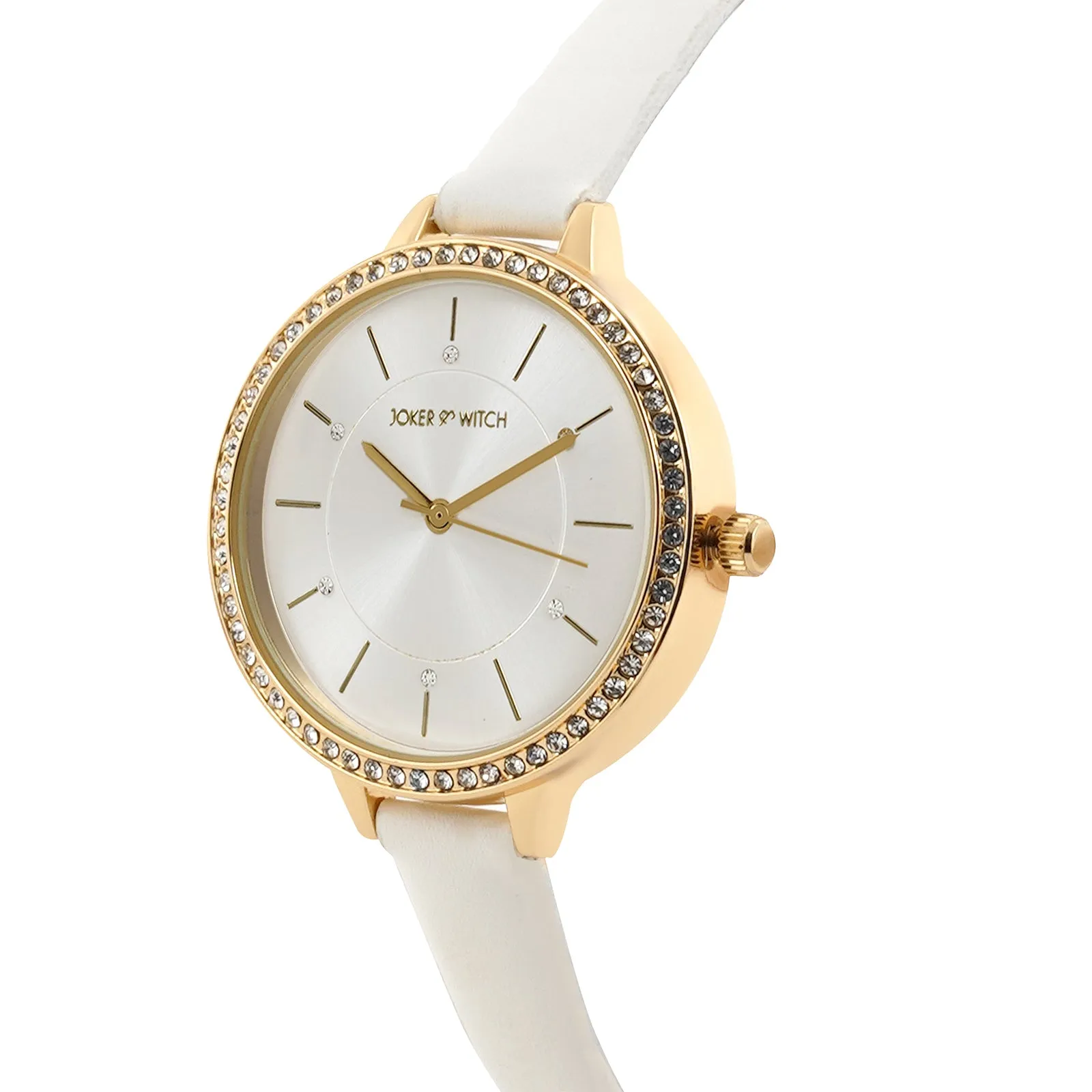 Sunrise All White Rhinestone PU Strap Watch