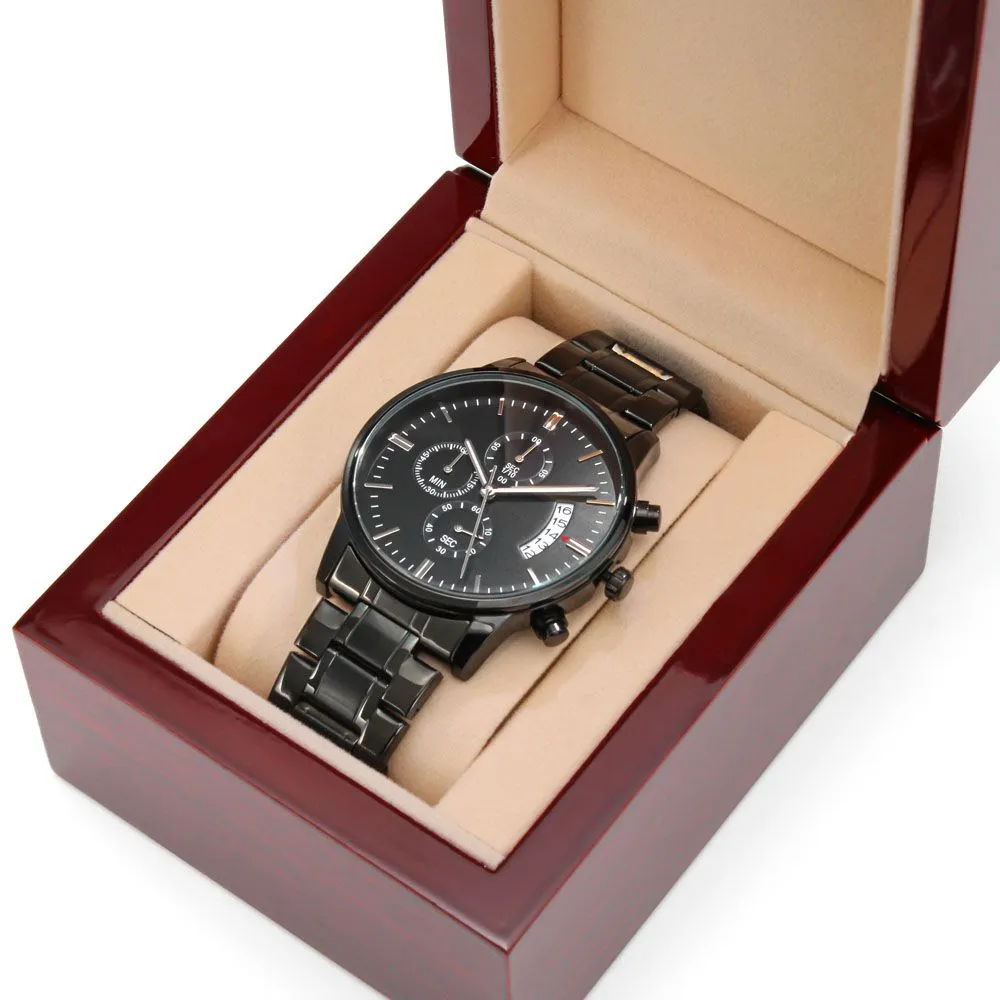 To Son Gift From Mom, Believe In Yourself Inspirational Engraved Black Chronograph Watch