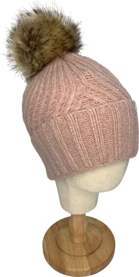 Treasure & Bond Pink Knitted Beanie Hat With Faux Fur Bobble One Size