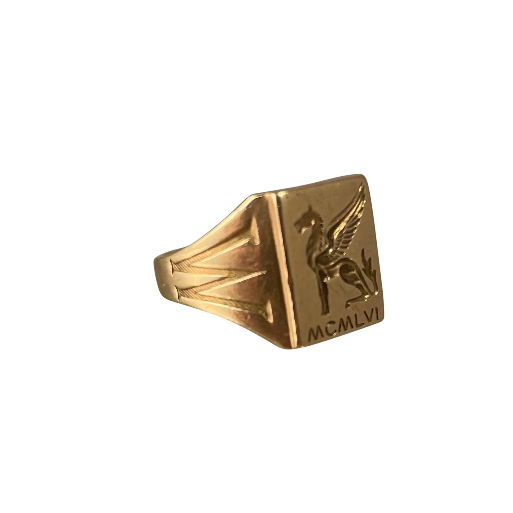 Vintage 10k Balfour Engraved Pegasus Signet Ring