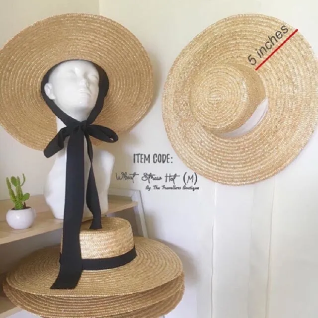 Wheat Straw Hat with Ribbon Tie