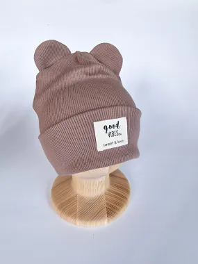 Winter bear beanie folded taupe grey