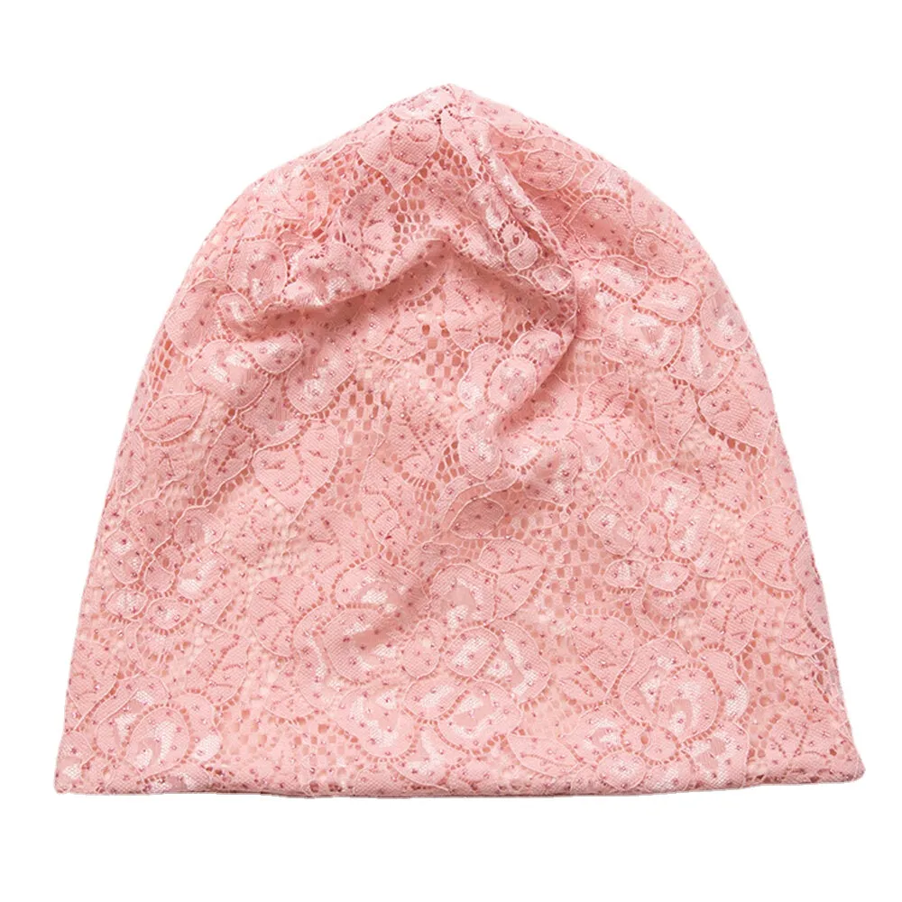 Women Lace Rhinestone Flower Pattern Baotou Hat Casual Wild Breathable Comfortable Beanie Hat