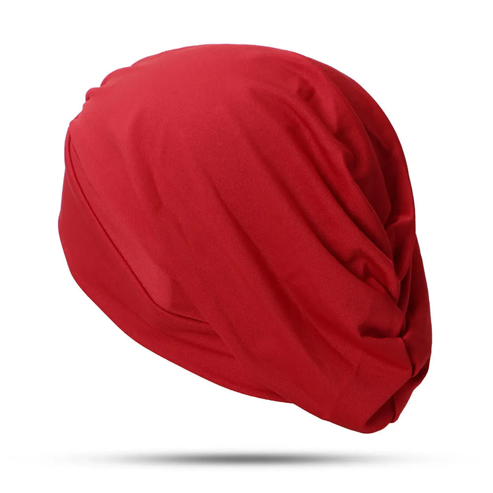 Women New Stretch Cloth Nightcap Forehead Cross Folds Indian Hat Turban Cap