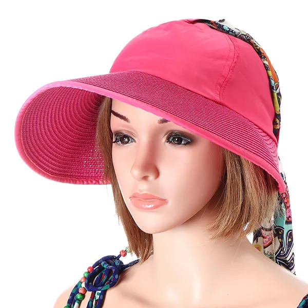 Womens Summer Outdoor Sun Protective Empty Top Beach Hat Wide Brim Anti-UV Gardening Visor Cap